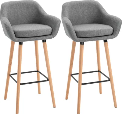 Produktbild von 2er-Set Graue Barhocker mit Fußstütze aus Massivholz 55x48x100 cm