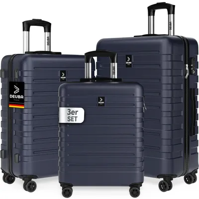 Produktbild von DEUBA® TRAVEL Koffer Set 3tlg 55x40x20 Sicherer Stauraum Kreuzgurt PVC Fach Reisekoffer Groß Trolley Suitcase mit 360° Rollen Hartschalenkoffer Handgepäck Koffer Dunkelblau