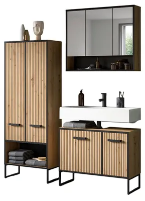 Produktbild von Badmöbel Set 3-teilig "Scana" in Artisan Eiche Badkombination 154 x 192 cm, Soft-Close
