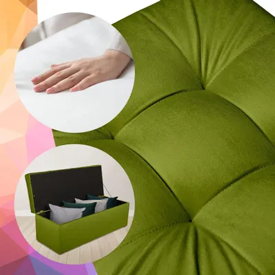 Produktbild von MG Design Polsterhocker Grün 45x120 cm - Stauraum 140L, bis 300 kg belastbar, sofort einsatzbereit, pflegeleicht, für Wohnzimmer & Flur
