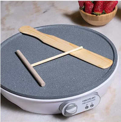 Produktbild von Cecotec Crêpesmaker Crepestone, 1000 W, 30.5 cm, RockStone Stein, Weiß/Grau, 1,34 kg, einstellbare Intensität, Anzeigeleuchte, Antihaftversiegelung, Überhitzungsschutz, PFOA- & PTFE-frei, inkl. Teigverteiler & Spachtel