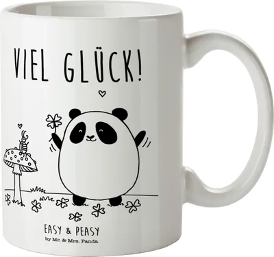 Produktbild von Mr. & Mrs. Panda Tasse Panda Glück - Weiß - Geschenk, Pott, Trinkbecher, Kaffeetasse, Kaffeebecher, schöne