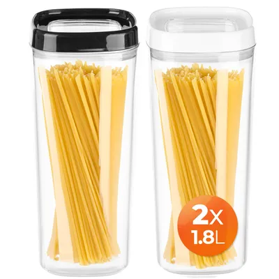 Produktbild von KADAX Vorratsbehälter "Ravel", transparente Aufbewahrungsbox aus Kunststoff, Set of 2: 1800ml, Weiß & Schwarz Deckel