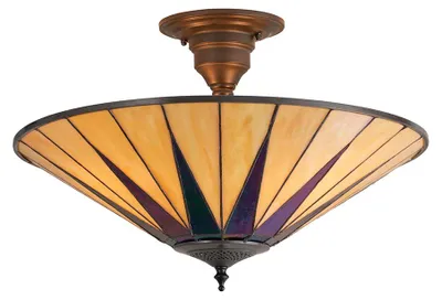 Obrázek produktu pro Stropní vitrážová lampa DARK STAR, hnědá, 3xE27x40W, sklo, rozměry: 31,5x49x49 cm, IP20, Tiffany