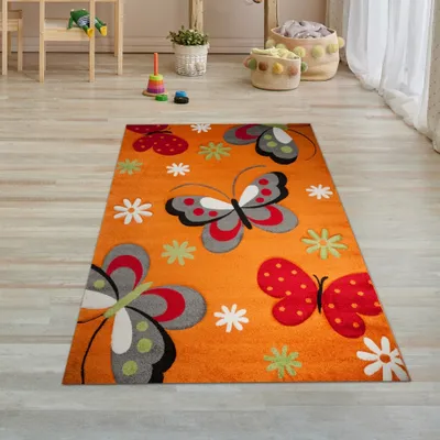 Obrázok produktu pre Farebný motýlí koberec do detskej izby v oranžovo-červenej farbe Veľkosť - 80 x 150 cm
