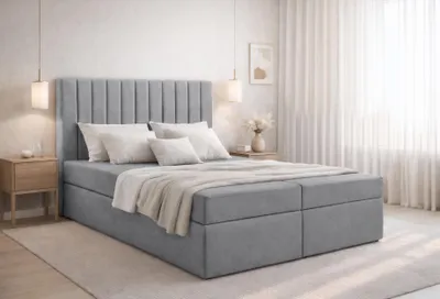 Produktbild von AX LIVING Stauraum Boxspringbett Grau 180x200 cm ohne Topper Bursa Doppelbett