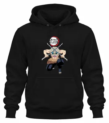 Produktbild von Demon Slayer Inosuke Kimetsu no Yaiba Ebermaske Anime Hoodie Kapuzenpullover, Schwarz, L