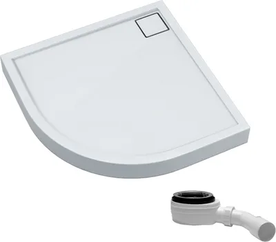 Produktbild von AQUABAD® Duschwanne Komplettset Finca LeakProtect® Smooth White 100x100cm R55 Viertelkreis mit Ablaufgarnitur