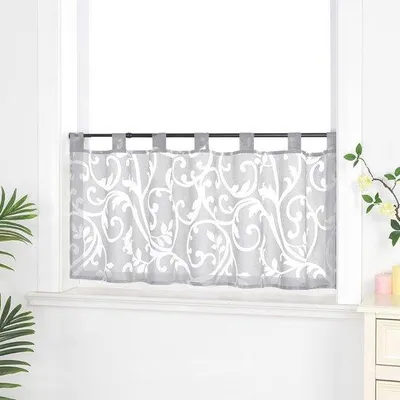Productafbeelding van Vitrage Voile Bistrogordijnen met Lussen - Kort Gordijn 45 x 120 cm - Grijs