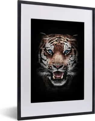 Produktbild von MuchoWow® MuchoWow® Gerahmtes Poster Tiger - Ziegelstein - Tiere 30x40 cm - Poster mit zchwarzem Bilderrahmen - Wandposter Schlafzimmer