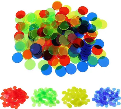 Obrázek produktu pro 100 kusů průhledných počítacích žetonů o průměru 19 mm, 4 barvy, průhledné plastové žetony pro matematiku, poker a herní večery