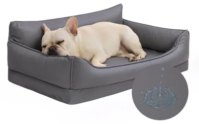Immagine prodotto di Cuccia ortopedica per cani, impermeabile, grigia, con rivestimento effetto pelle, dimensioni 73x45 cm