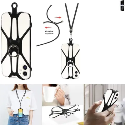 Produktbild von K-S-Trade 3in1 Handykette Handyband Handykordel Halsband Smartphone-Ring Handy-Ring kompatibel mit Alcatel 5 Fingerhalterung Handyring Tischständer