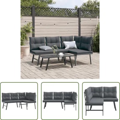 Immagine prodotto di The Living Store Panche da giardino con cuscini 2 pezzi in acciaio verniciato a polvere nero