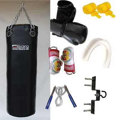 Imagen del producto de Kit de boxeo para adultos Silecomplaza, que incluye: guantes de boxeo, vendas para boxeo, saco de boxeo (aproximadamente 35 kg/120 cm) relleno de cuero sintético y con cadena de acero
