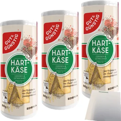 Produktbild von Gut & Günstig geriebener Hartkäse 32% Fett Grated Cheese 3er Pack (3x80g Streuer) + usy Block