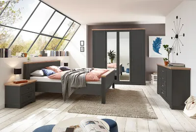 Produktbild von Schlafzimmer Set 5-teilig Bett 160x200cm Graphit mit Eiche JÜLICH-77