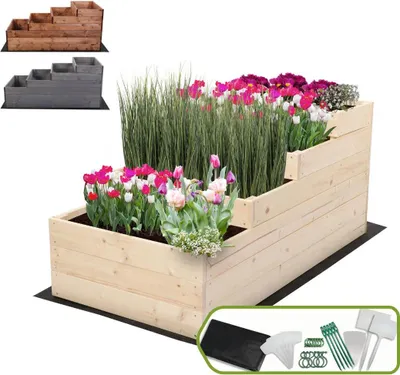 Produktbild von MODO24 Hochbeet Holz, Pflanzkasten, Massivholz, Kiefer, Kräuterbeet, Blumenkasten, Garten, Terrasse, 54x60x120 cm, Natur, ZP07