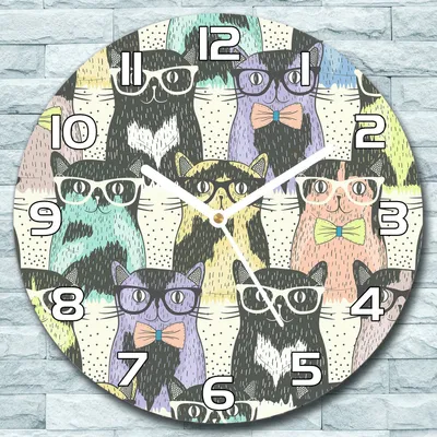 Produktbild von Wanduhr aus Glas Rund fi 30 Bunte Katzen Kunst Quarz Deko Schlafzimmer Büro