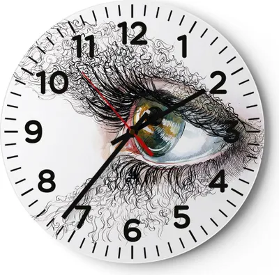 Produktbild von Wanduhr - Rund - Glasuhr - Auge Menschliches Illustration Erwachsenen- - 30x30cm - Schleichendes Uhrwerk - Lautlos - zum Aufhängen bereit - Dekoration Modern - Wanddekoration aus Glas - C4AR30x30-3002
