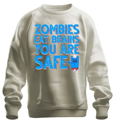 Produktbild von ZOMBIES EAT BRAINS YOU ARE SAFE Halloween Zombie Lustig Sweatshirt Pullover, Natur, 3XL