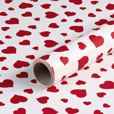 Produktbild von Geschenkpapier Weiß mit roten Herzen, Geburtstagspapier, 0,7 x 10 m