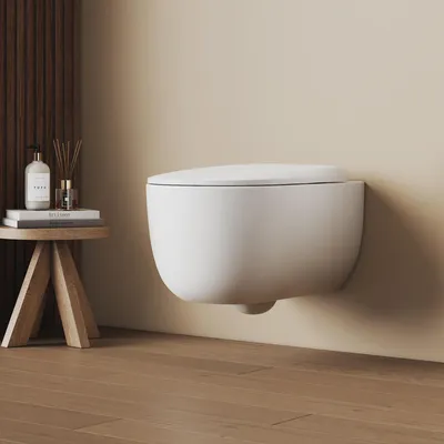 Immagine prodotto di EMKE WC sospeso monoforo superspin flush 355x365x555mm Vetroceramica a risparmio idrico WC a parete con scarico diretto e coperchio a chiusura morbida bianco lucido