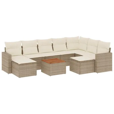 Produktbild von vidaXL 10-tlg. Garten-Sofagarnitur mit Kissen Beige Poly Rattan