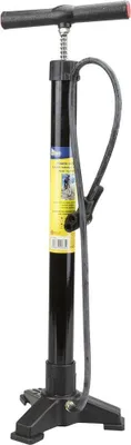 Produktbild von On Bike Fahrrad-Werkstattpumpe aus schwarzem Metall mit ergonomischem T-Griff – Schnelles Aufpumpen – Italienische, Französische, Amerikanische Ventile – 3 rutschfeste Füße