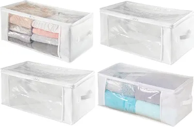 Produktbild von Aufbewahrungsbox Faltbox 4er Set mDesign mit Reisverschluss weiß / transparent
