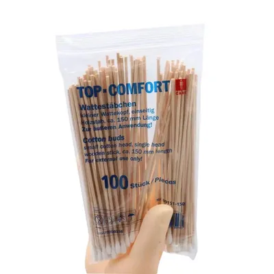 Produktbild von 100 Stück  Wattestäbchen Holz, mit kleinem Kopf 15 cm lang, Watteträger Holz 150 mm