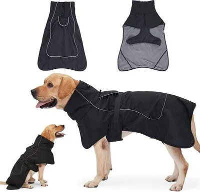 Productafbeelding van Warme winterjas voor honden - Winddichte jas met fleecevoering - 45 cm - geschikt voor honden van 22-30 kg - met imitatiebontkraag - zwarte jas voor teckels