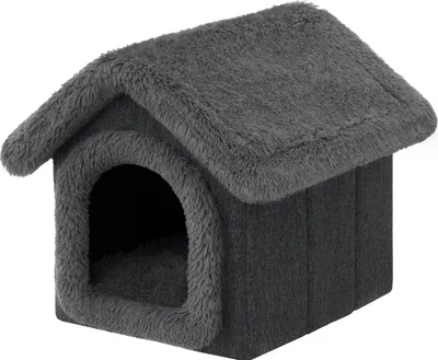 Produktbild von Hundehütte Katzenhütte Hundehöhle Hundehaus Katzenhaus Hütte Höhle Hundekissen Katzenkissen Haustierhütte Indoor, Größe 4: 55x60x60 cm, Schwarz SHAGGY