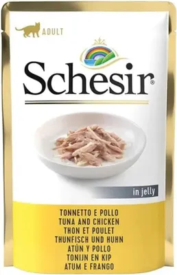 Produktbild von SCHESIR in Gelee Thunfisch mit Huhn - Nassfutter für Katzen - 85g