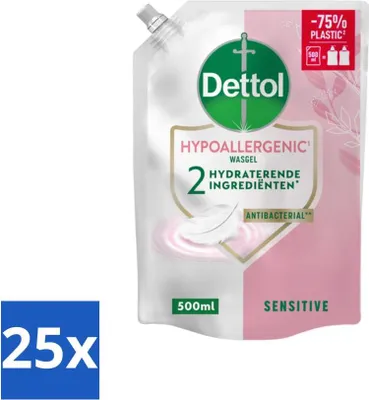 Obrázok produktu pre Náplň do mydla na ruky Dettol - Hypoalergénne - Sensitive - 500 ml - hodnotné balenie - 25 kociek