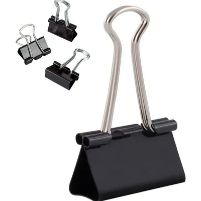 Zdjęcie produktu dla Zaciski metalowe D.RECT | Opakowanie 12 x 12 sztuk (144 zaciski) 32 mm | Czarne | Zaciski uniwersalne, metalowe zaciski do: notatek, papieru listowego | Zaciski biurowe