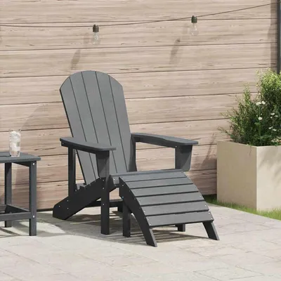 Produktbild von Hellgraues Adirondack-Stuhlset aus HDPE mit Fußstütze für Balkon, Terrasse und Garten