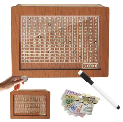 Produktbild von Spardose aus Holz mit Zähler und Sparziel (3000 €)