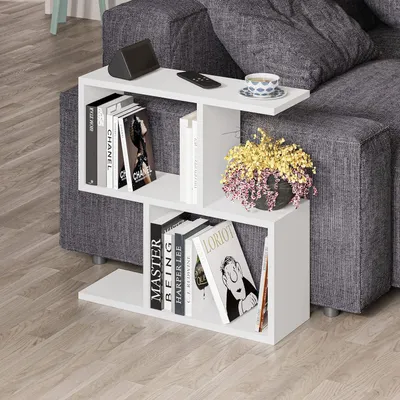 Produktbild von Beistelltisch 60x60x19,5 cm, 2 Ebenen, C-förmig, für Büro, weiß