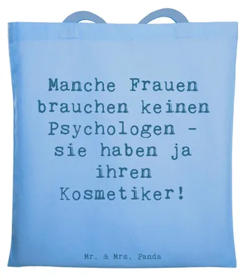 Produktbild von Mr. & Mrs. Panda Schultasche Spruch Kosmetiker Seele - Sky Blue - Geschenk, Berufspassion, Entspannung, Berufsalltag, Tote Bag, Tasche, Schönheit, Stoffbeutel, Beruf