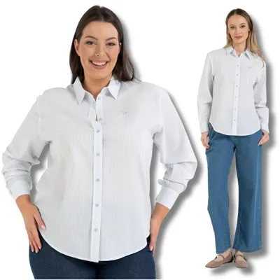 Produktbild von Moraj - Damenbluse Weiß - Hemdbluse Größe S - Bluse Baumwolle - Bluse gestreift