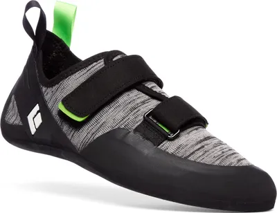 Kletterschuh Momentum von Black Diamond; grau mit grünen Akzenten und Klettverschluss.