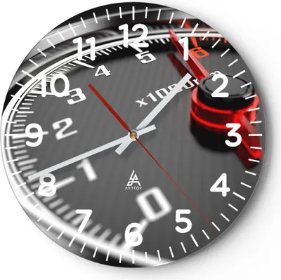 Produktbild von Wanduhr - Rund - Glasuhr - Tachometer Auto Pfeil - 30x30cm - Schleichendes Uhrwerk - Lautlos - zum Aufhängen bereit - Dekoration Modern - Wanddekoration aus Glas - C4AR30x30-2688