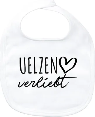 Produktbild von Huuraa Baby Lätzchen Uelzen verliebt White Klettverschluss  Baumwolle Latz Geschenkidee