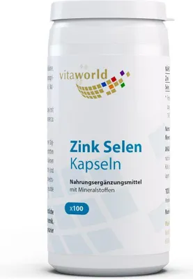 Obrázek produktu pro Vitaworld Zinek Selen | 100 kapslí | 15 mg čistého zinku a 100 µg selenu v jedné kapsli | veganské potraviny