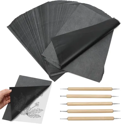 Image de Papier transfert A4, 200 feuilles, avec 5 marqueurs à tampon, papier à carbone pour bois, métal, verre, travaux de bricolage
