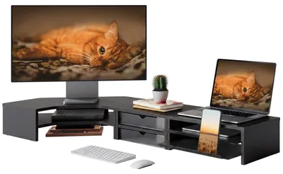 Zdjęcie produktu dla Stojak na monitor 3 w 1, modułowy, czarny, z systemem przechowywania