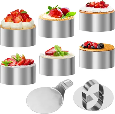 Imagen del producto de Aros para postres de acero inoxidable, juego de 6 unidades, con un diámetro de 8 cm, ideales para tartas y postres