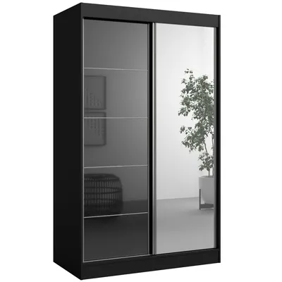 Kleiderschrank zum Schlafzimmer für Kleidung mit Spiegel, Höhe: 200cm, Breite: 120 cm, Schwarz