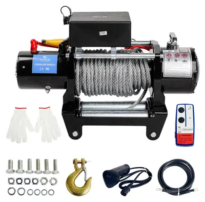 Imagen del producto de Cabrestante eléctrico - Cabrestante para todoterreno - Cabrestante para vehículos - Cabrestante con cable - Capacidad de tracción: 5443 kg - Resistente al agua (IP67) - 12000 lbs